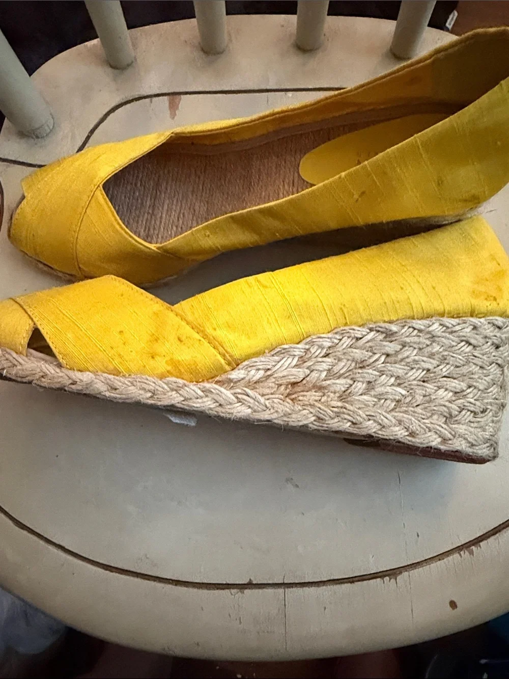 Lauren Ralph Lauren Bright Yellow Satin Peep Toe Flats